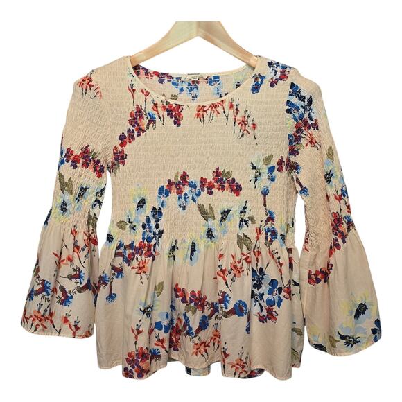 Jane & Delancy Cottagecore Top Womens Small Smocked Bell Sleeve Fairy Floral - Picture 1 of 10